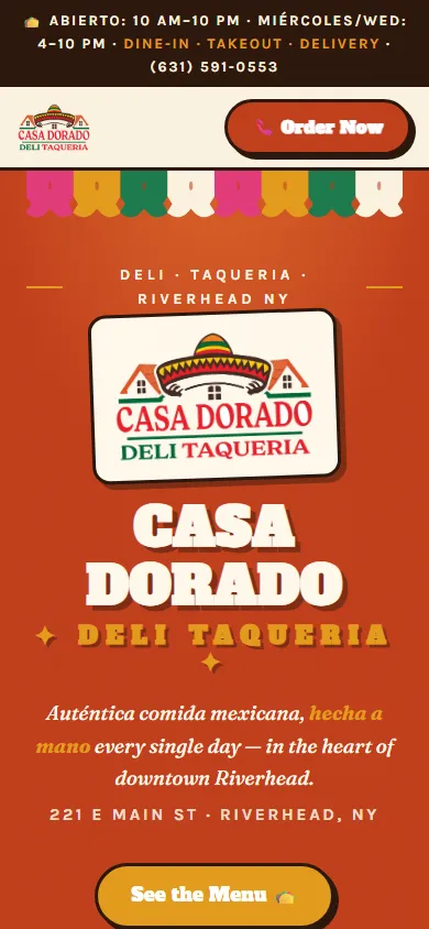 Casa Dorado website mobile homepage designed by Santos Diaz