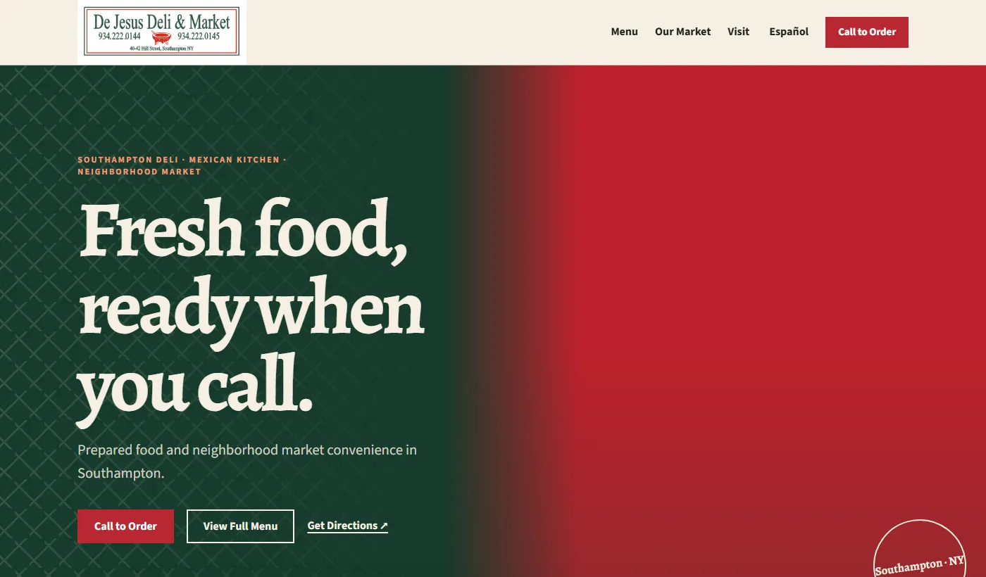 De Jesus Deli and Market website desktop homepage designed by Santos Diaz